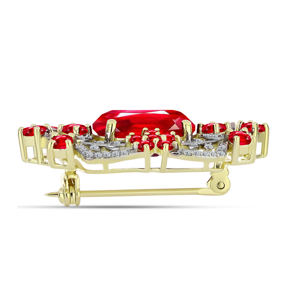 Alfinete de Prata com Banho de Ouro com Ágata Vermelha e Topázio Branco  Contraste: Cabeca de Veado (800) 2 