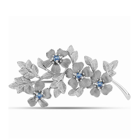 Alfinete de Prata com Moissanite Azul Oceano  Contraste: Cabeca de Veado (800)