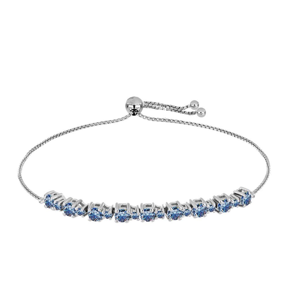 Pulseira de Prata com Moissanite Azul Oceano  Contraste: Cabeca de Veado (800)