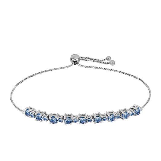 Pulseira de Prata com Moissanite Azul Oceano  Contraste: Cabeca de Veado (800)
