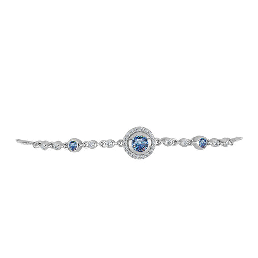 Pulseira de Prata com Moissanite Azul Oceano e Topázio Branco  Contraste: Cabeca de Veado (800)