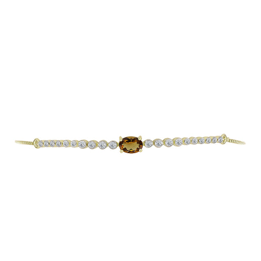 Pulseira de Prata com Banho de Ouro com Quartzo Cognac e Topázio Branco  Contraste: Cabeca de Veado (800)