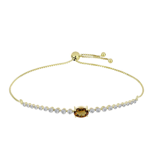 Pulseira de Prata com Banho de Ouro com Quartzo Cognac e Topázio Branco  Contraste: Cabeca de Veado (800)