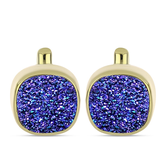Brincos de Prata com Banho de Ouro com Drusy Roxo  Contraste: Cabeca de Veado (800)