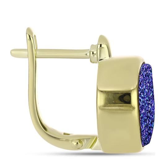 Brincos de Prata com Banho de Ouro com Drusy Roxo  Contraste: Cabeca de Veado (800)