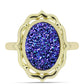 Anel de Prata com Banho de Ouro com Drusy Roxo  Contraste: Cabeca de Veado (800)