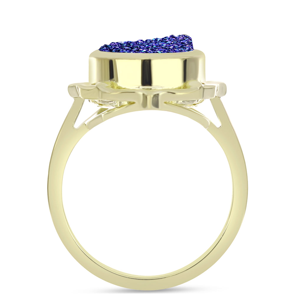 Anel de Prata com Banho de Ouro com Drusy Roxo  Contraste: Cabeca de Veado (800) 2 