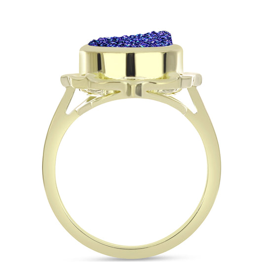 Anel de Prata com Banho de Ouro com Drusy Roxo  Contraste: Cabeca de Veado (800)