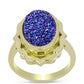 Anel de Prata com Banho de Ouro com Drusy Roxo  Contraste: Cabeca de Veado (800)
