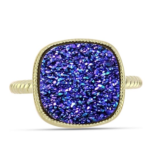 Anel de Prata com Banho de Ouro com Drusy Roxo  Contraste: Cabeca de Veado (800)