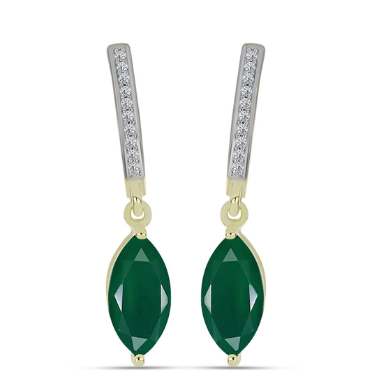 Brincos de Prata com Banho de Ouro com Ágata Verde e Topázio Branco