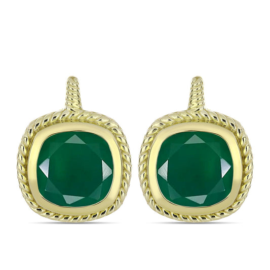 Brincos de Prata com Banho de Ouro com Ágata Verde  Contraste: Cabeca de Veado (800)