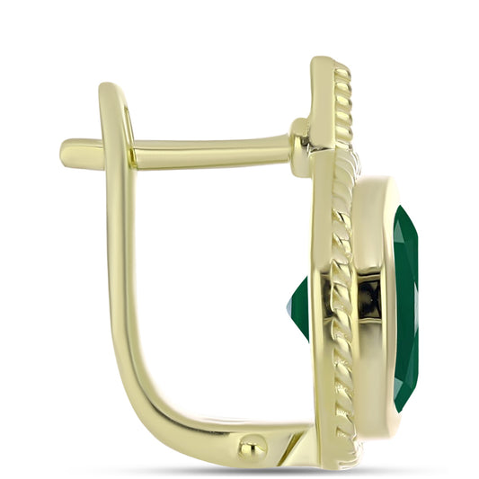 Brincos de Prata com Banho de Ouro com Ágata Verde  Contraste: Cabeca de Veado (800)