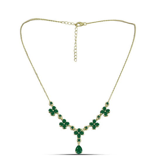 Colar de Prata com Banho de Ouro com Ágata Verde  Contraste: Cabeca de Veado (800)