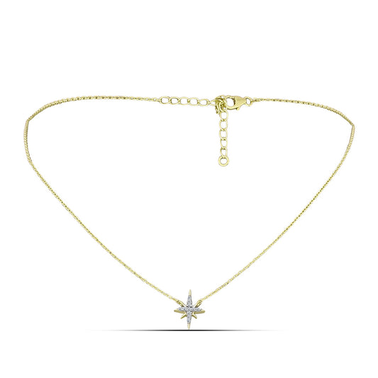 Cruz Colar de Prata com Banho de Ouro com Diamante Branco  Contraste: Cabeca de Veado (800)