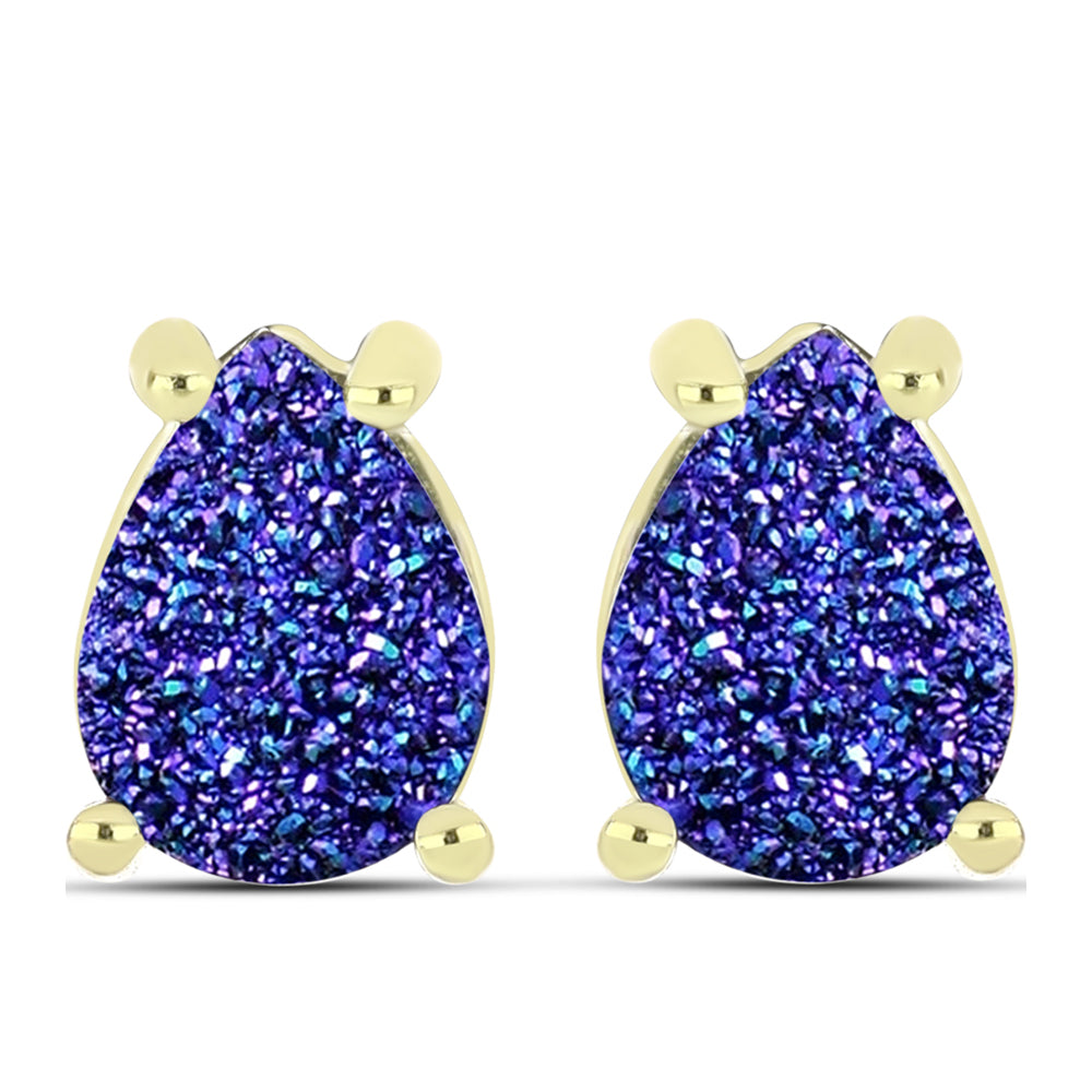 Brincos de Prata com Banho de Ouro com Drusy Roxo