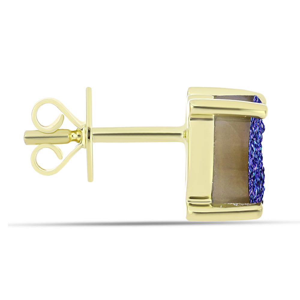 Brincos de Prata com Banho de Ouro com Drusy Roxo 2 