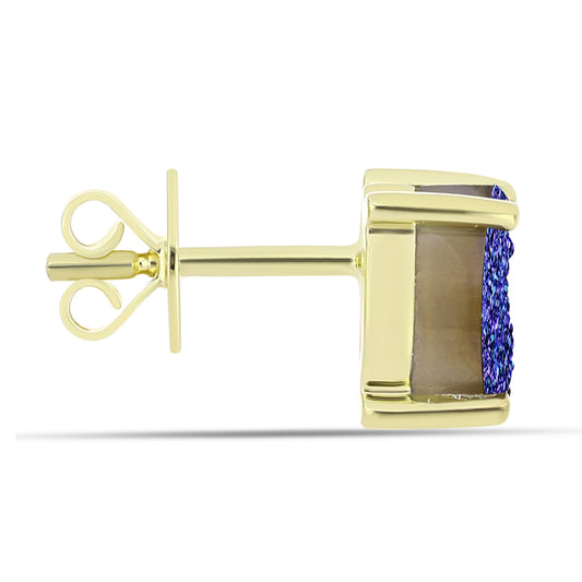 Brincos de Prata com Banho de Ouro com Drusy Roxo