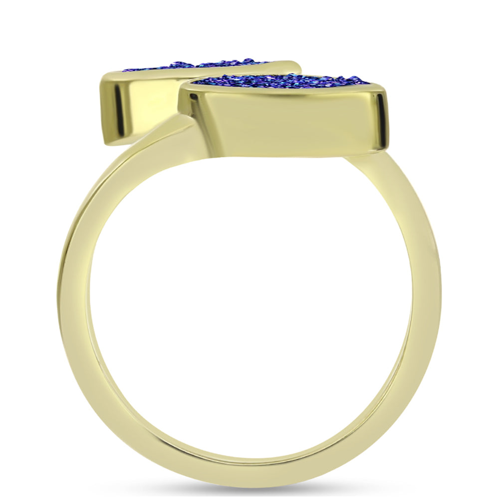 Anel de Prata com Banho de Ouro com Drusy Roxo  Contraste: Cabeca de Veado (800)