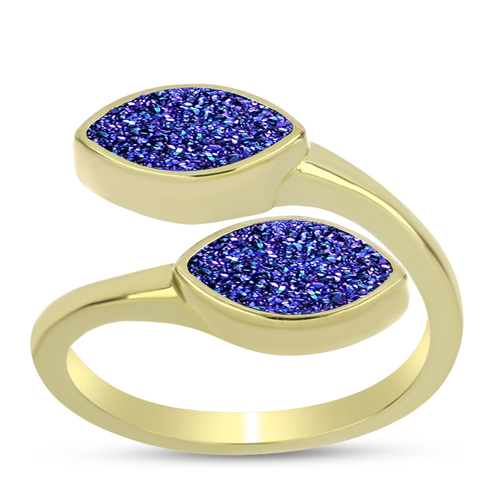 Anel de Prata com Banho de Ouro com Drusy Roxo  Contraste: Cabeca de Veado (800)