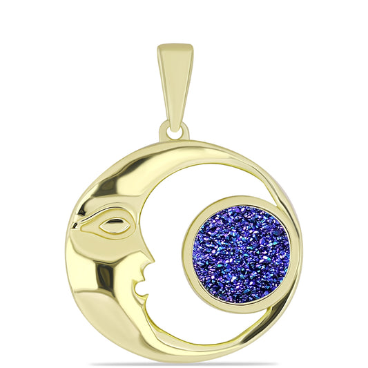 Pendente de Prata com Banho de Ouro com Drusy Roxo  Contraste: Cabeca de Veado (800)