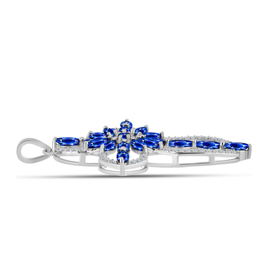 Cruz Pendente de Prata com Safira Azul Australiana e Topázio Branco  Contraste: Cabeca de Veado (800)