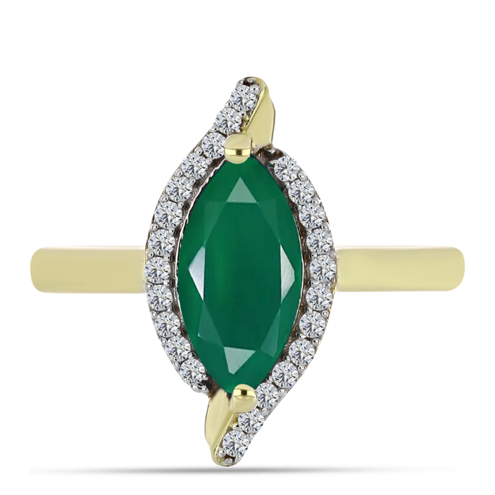 Anel de Prata com Banho de Ouro com Ágata Verde e Topázio Branco 1 