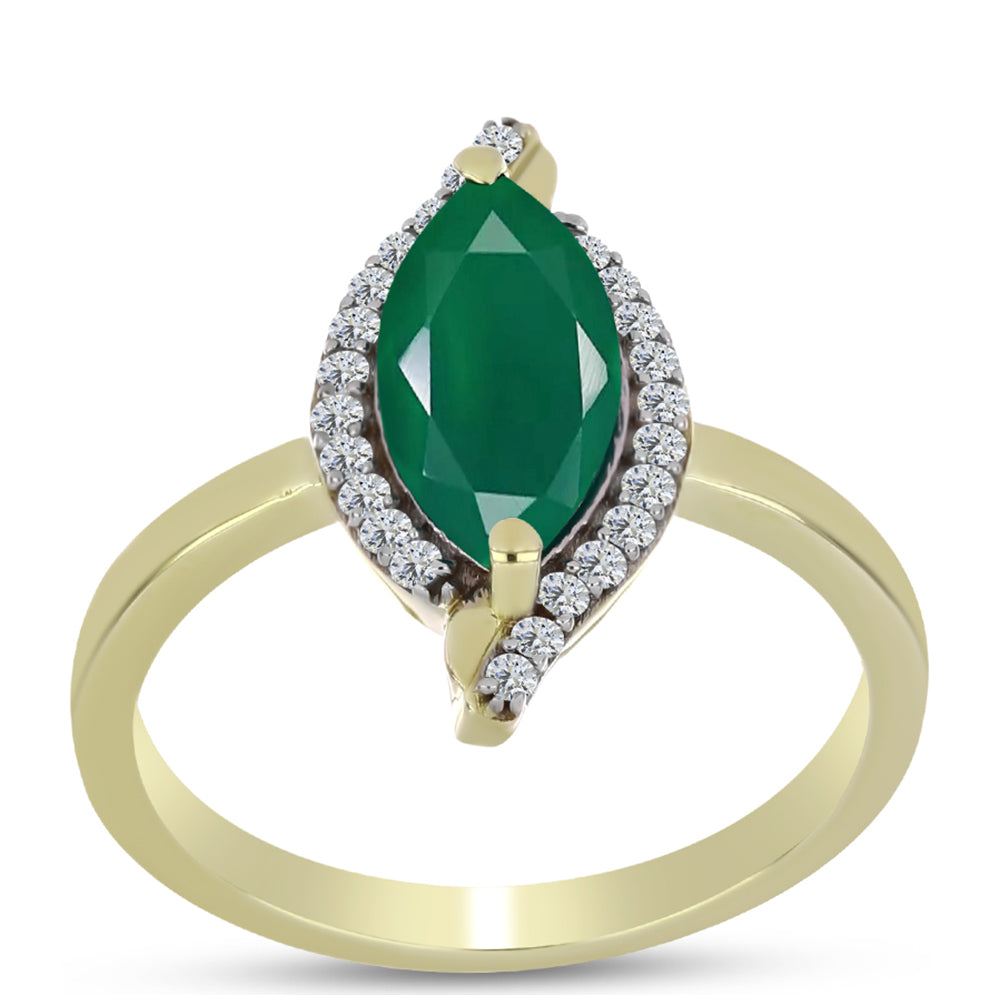 Anel de Prata com Banho de Ouro com Ágata Verde e Topázio Branco 3 