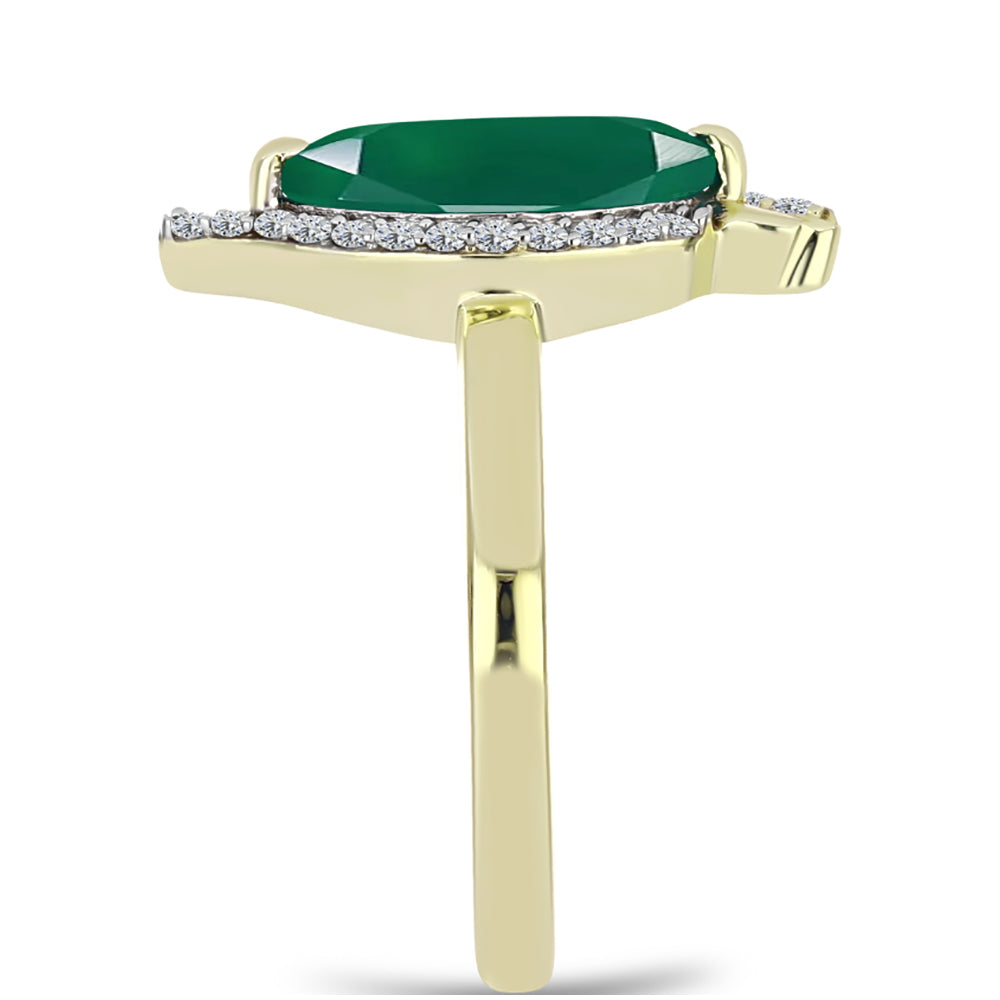 Anel de Prata com Banho de Ouro com Ágata Verde e Topázio Branco 4 