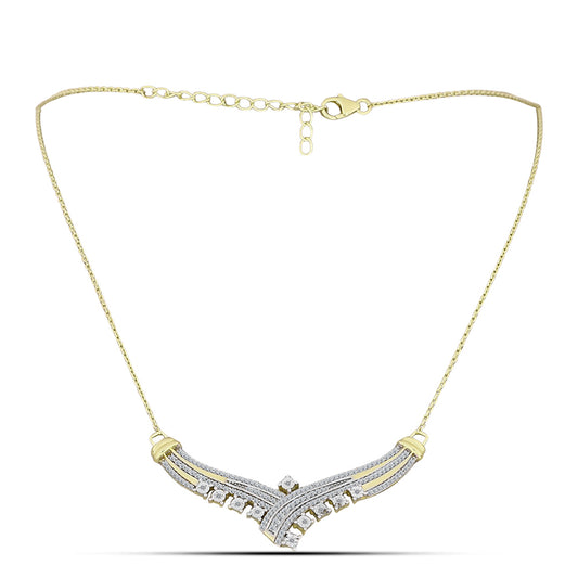 Colar de Prata com Banho de Ouro com Diamante Branco e Topázio Branco  Contraste: Cabeca de Veado (800)