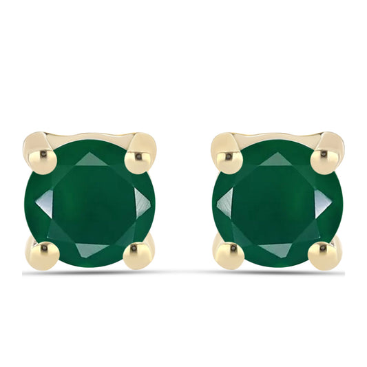 Brincos de Prata com Banho de Ouro com Ágata Verde