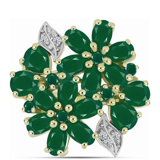 Anel de Prata com Banho de Ouro com Ágata Verde  Contraste: Cabeca de Veado (800)