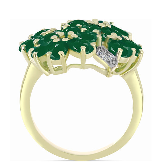 Anel de Prata com Banho de Ouro com Ágata Verde  Contraste: Cabeca de Veado (800)