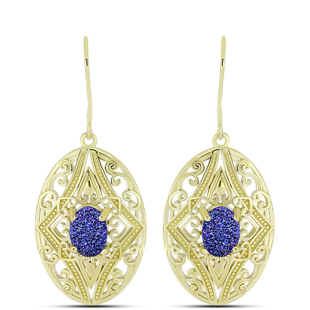 Brincos de Prata com Banho de Ouro com Drusy Roxo  Contraste: Cabeca de Veado (800) 3 