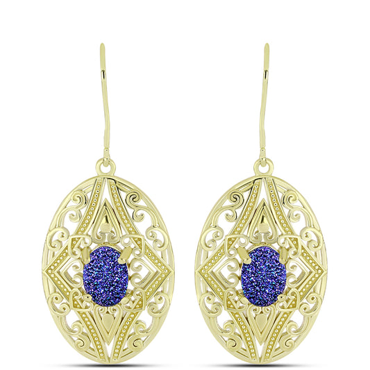 Brincos de Prata com Banho de Ouro com Drusy Roxo  Contraste: Cabeca de Veado (800)