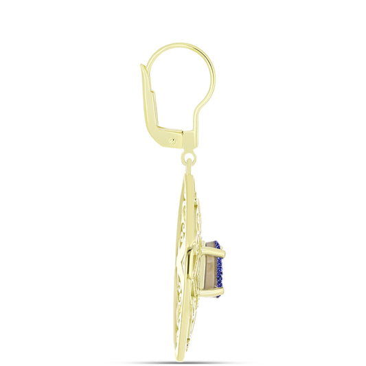 Brincos de Prata com Banho de Ouro com Drusy Roxo  Contraste: Cabeca de Veado (800)