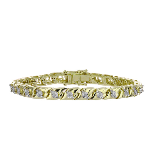 Pulseira de Prata com Banho de Ouro com Diamante Branco e Topázio Branco  Contraste: Cabeca de Veado (800)
