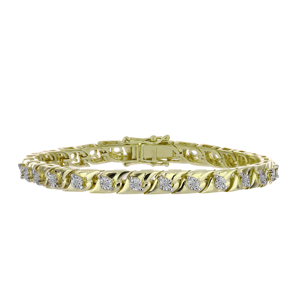 Pulseira de Prata com Banho de Ouro com Diamante Branco e Topázio Branco  Contraste: Cabeca de Veado (800) 5 