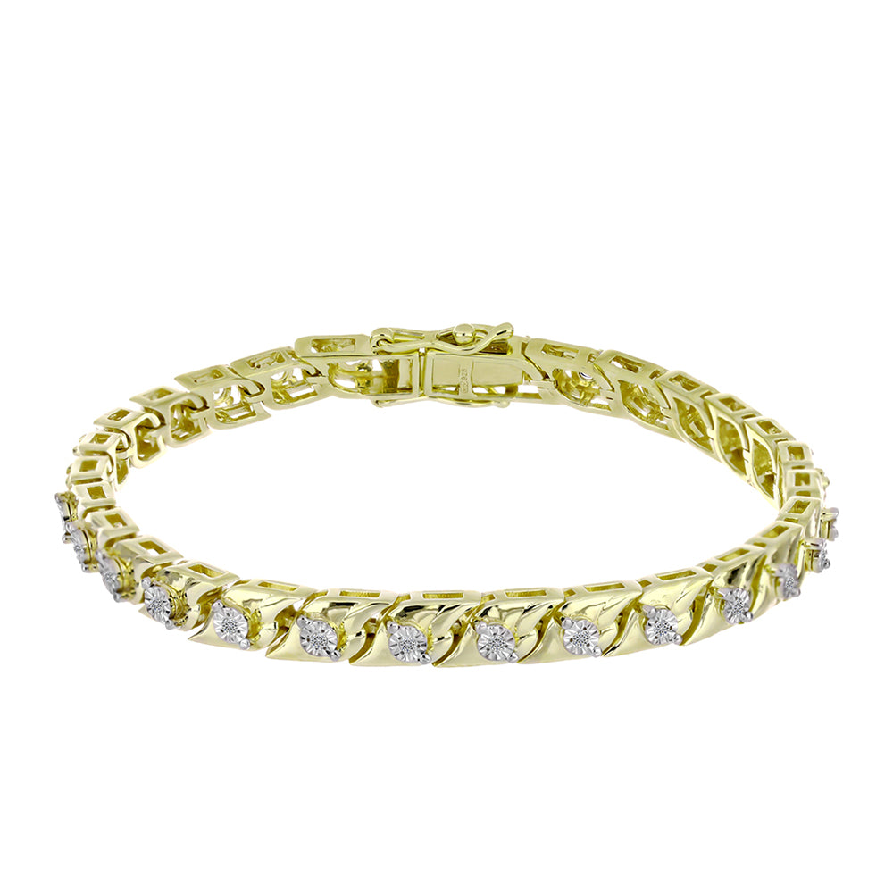 Pulseira de Prata com Banho de Ouro com Diamante Branco e Topázio Branco  Contraste: Cabeca de Veado (800) 6 