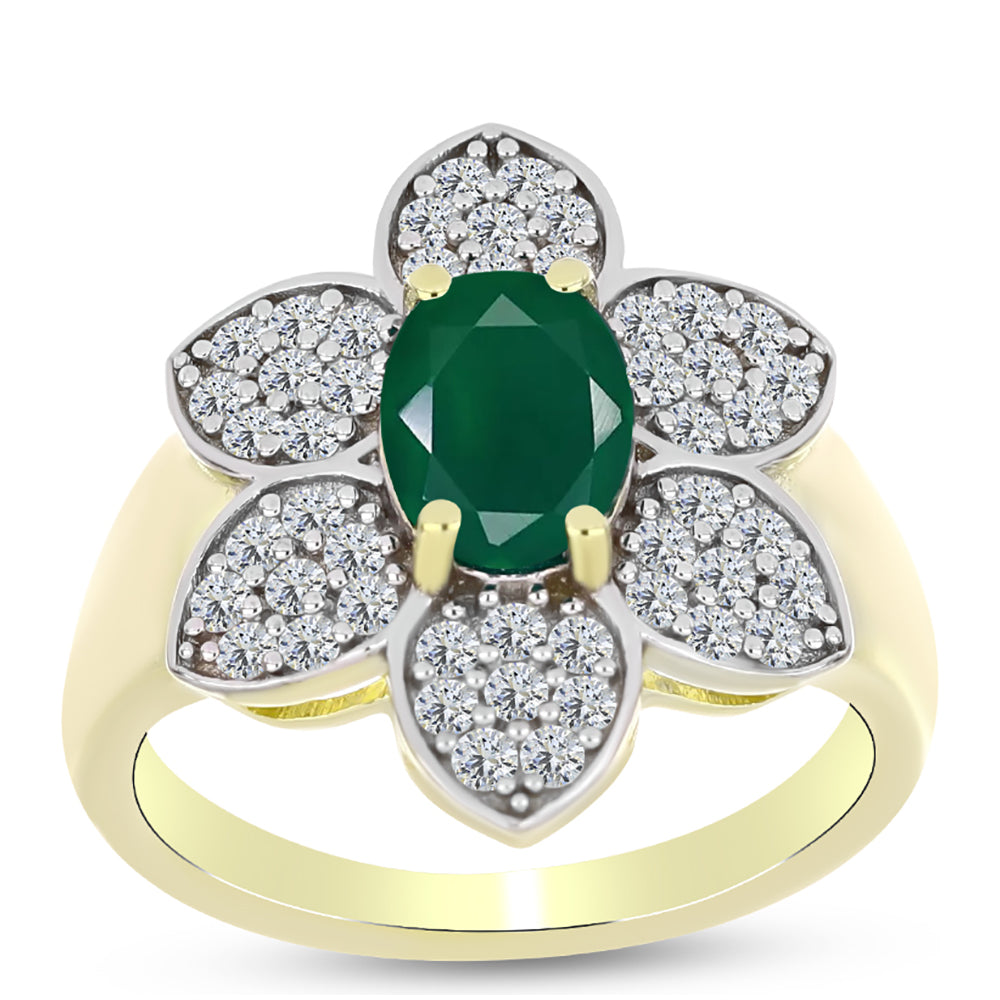 Anel de Prata com Banho de Ouro com Ágata Verde e Topázio Branco  Contraste: Cabeca de Veado (800) 3 