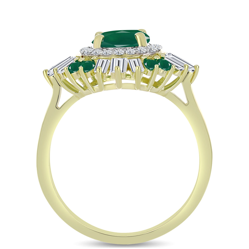 Anel de Prata com Banho de Ouro com Ágata Verde e Zircão Branco  Contraste: Cabeca de Veado (800) 2 