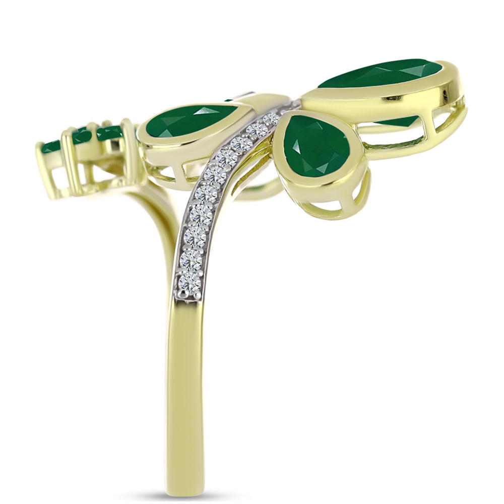 Anel de Prata com Banho de Ouro com Ágata Verde  Contraste: Cabeca de Veado (800)