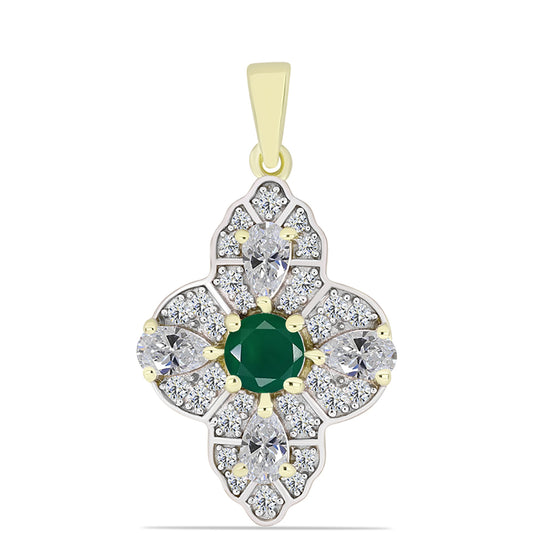 Pendente de Prata com Banho de Ouro com Ágata Verde e Topázio Branco