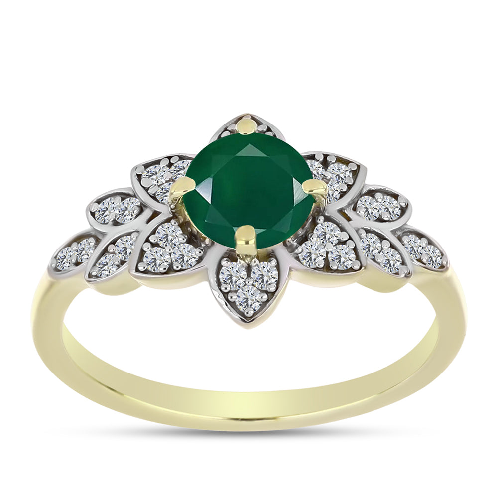 Anel de Prata com Banho de Ouro com Ágata Verde e Topázio Branco