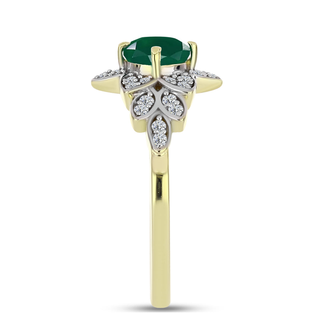 Anel de Prata com Banho de Ouro com Ágata Verde e Topázio Branco 4 