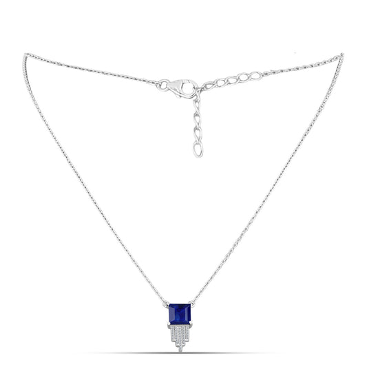 Colar de Prata com Safira Azul Australiana e Topázio Branco  Contraste: Cabeca de Veado (800)