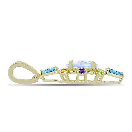 Pendente de Prata com Banho de Ouro com Pedra da Lua Arco-íris