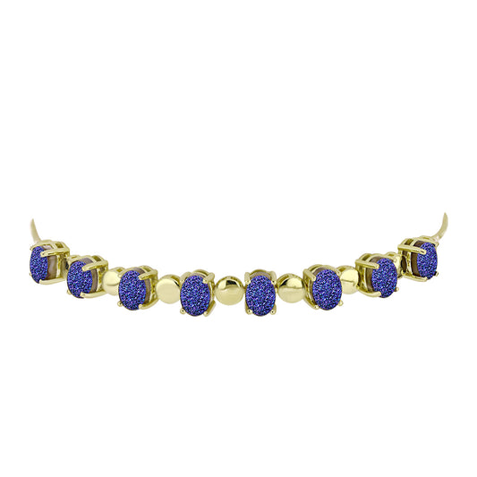 Pulseira de Prata com Banho de Ouro com Drusy Roxo  Contraste: Cabeca de Veado (800)