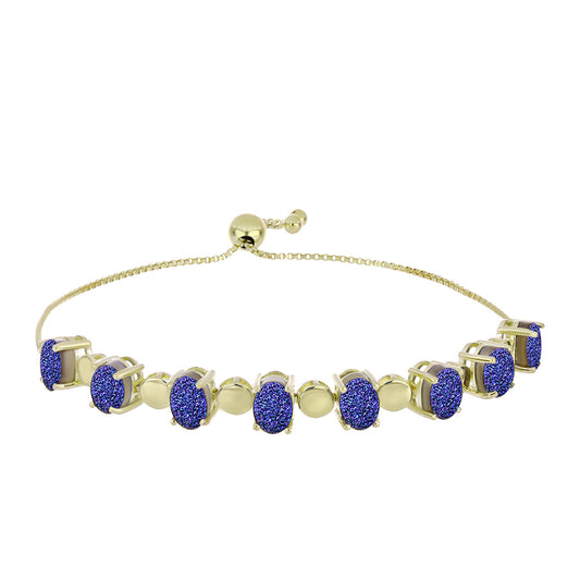 Pulseira de Prata com Banho de Ouro com Drusy Roxo  Contraste: Cabeca de Veado (800)