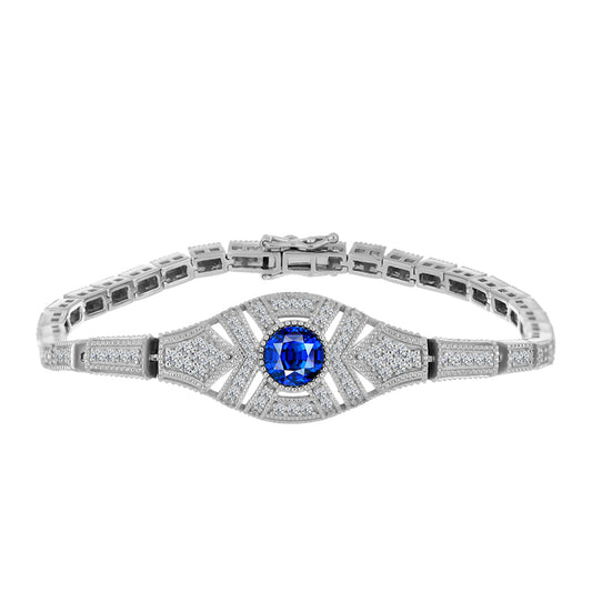 Pulseira de Prata com Safira Azul Australiana e Topázio Branco  Contraste: Cabeca de Veado (800)